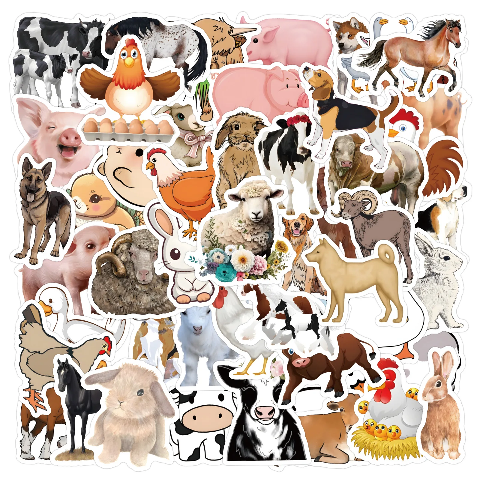 

60PCS Farm Animal Cute Cartoon Image Doodle DIY Decorative Mobile Phone Case Suitcase Laptop Waterproof Sticker Kids Toy