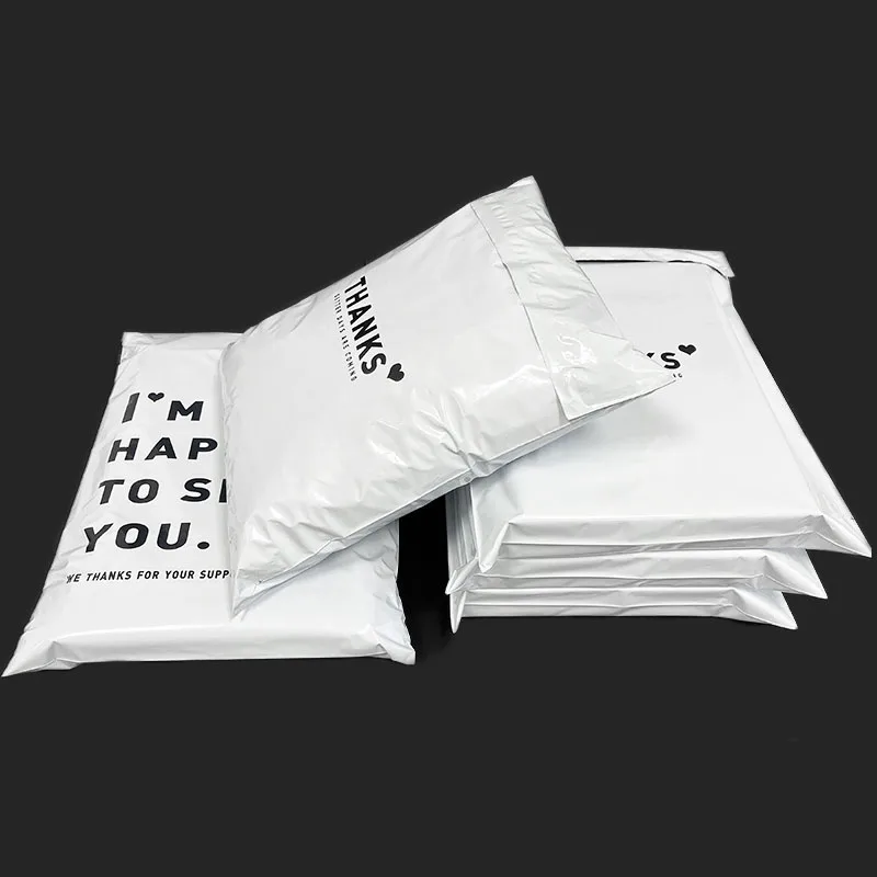 THANKS Design Poly Mailer Packaging Bag Self Seal Thicken Clothing Envelope Mailing Post Pouch White Color Logistics Parcel Bag