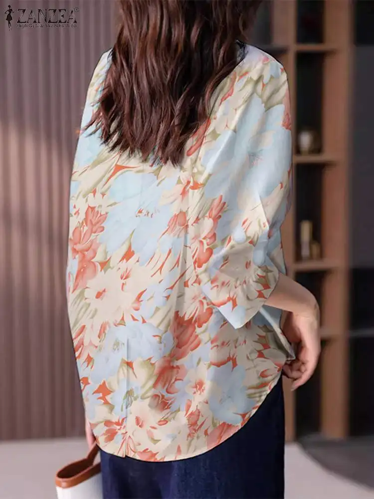 ZANZEA Fashion Summer Blouse Women Vintage 3/4 Sleeve Floral Printed Tops Tunic Casual Holiday Shirt Elegant Work Blusas 2024