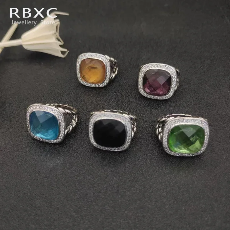 RBXC 2024 Hot DY Yurman Classic 14MM Square Large Ring With LOGO Fashion 925 Sterling Silver Luxury Brand Jewelry Christmas Gift