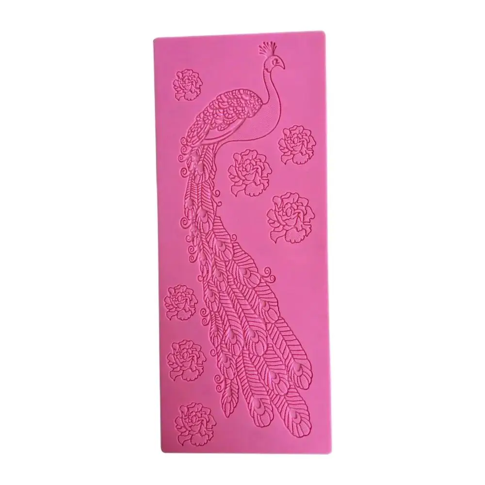 Peacock & Peony Fondant Mat Large Lace Icing Topper Wedding Cake Decoration Baking Mould Food Grade Platinum Silicone Mold