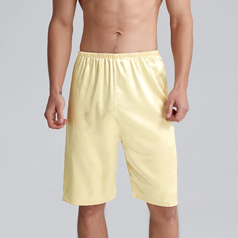 Mens Simulated Silk Shorts Smooth Satin Briefs Loose Comfortable Breathable Underpants Sleep Bottoms Solid Color Homewear