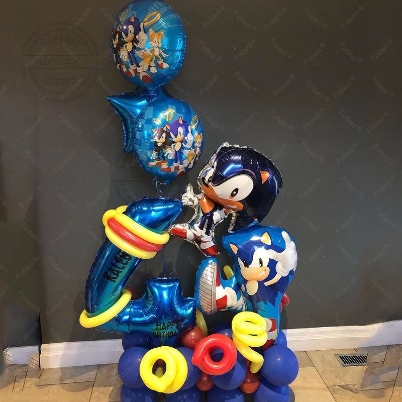 38 Uds. Globos de erizo azul, globos sónicos de dibujos animados para Baby Shower, recuerdos para niños, decoraciones para fiesta de cumpleaños, suministros para Baby Shower para niños