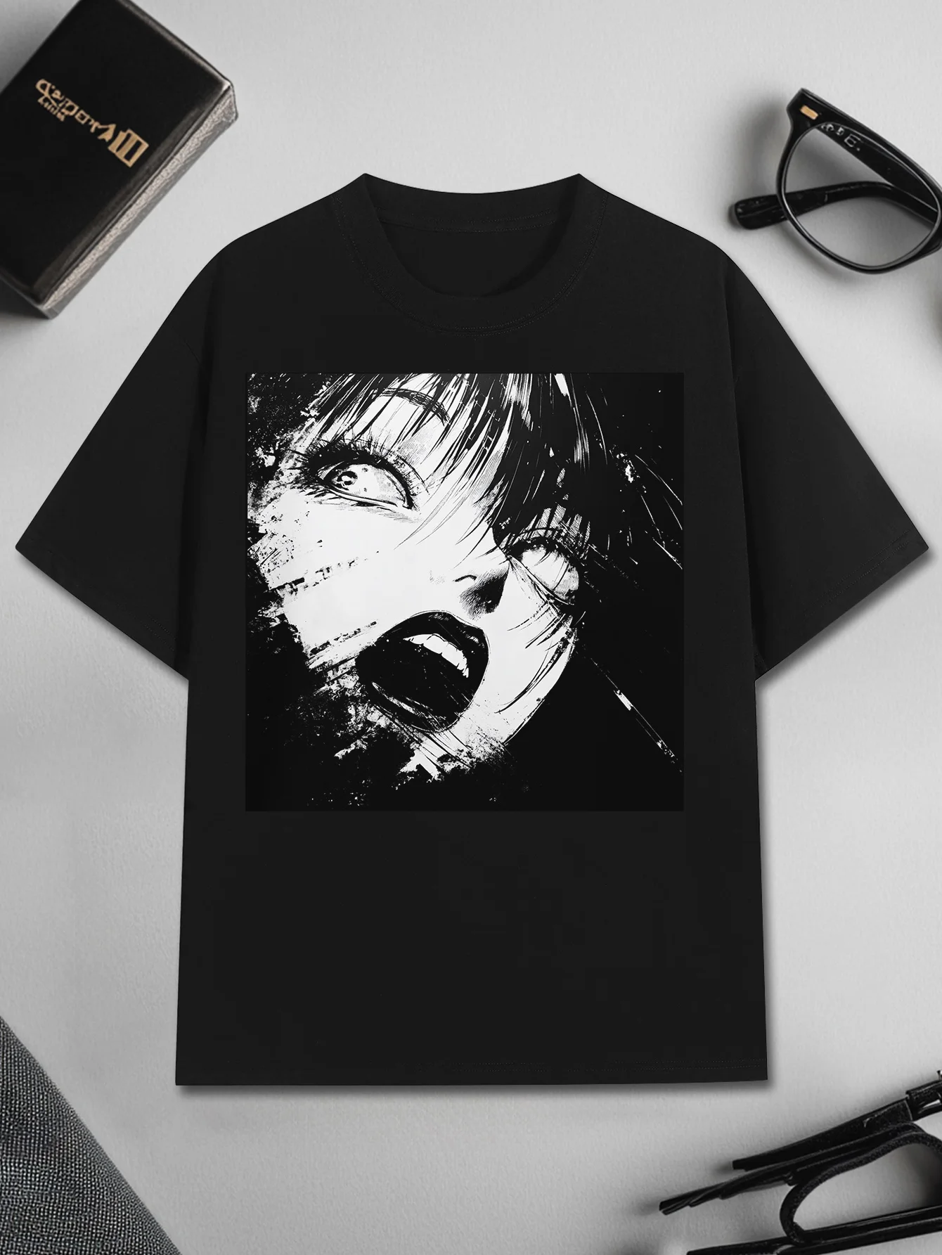 

Screaming Girl Haunted Look Graphic Print Summer Autumn Winter Cotton Men and Women T-shirt Short Sleeve Luxury Outdoor Sports