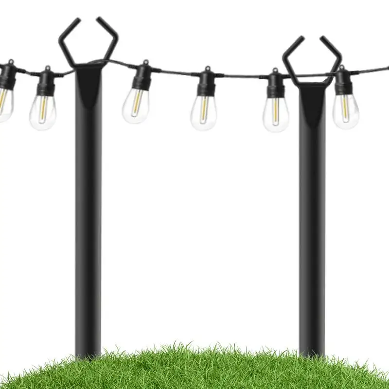 String Light Poles 2X Garden Light Poles Metal String Yard Light Poles Lawn Garden Light Poles Heavy Duty Metal Garden Outdoor