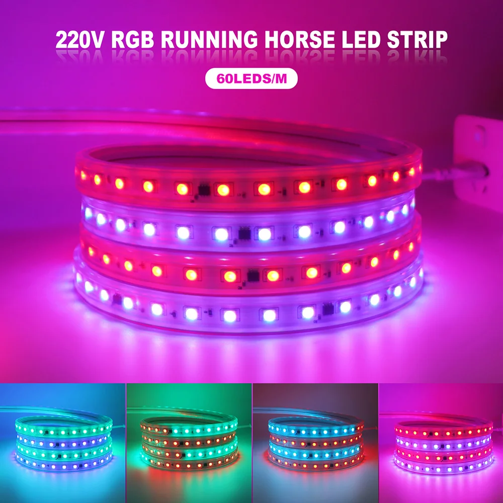 Imagem -03 - Impermeável Rgb Led Strip Light Fita Flexível Running Horse Lâmpada de Corrida Home Decor 60 Leds 30 Leds 1m 2m 5m 10m Ws2811 5050