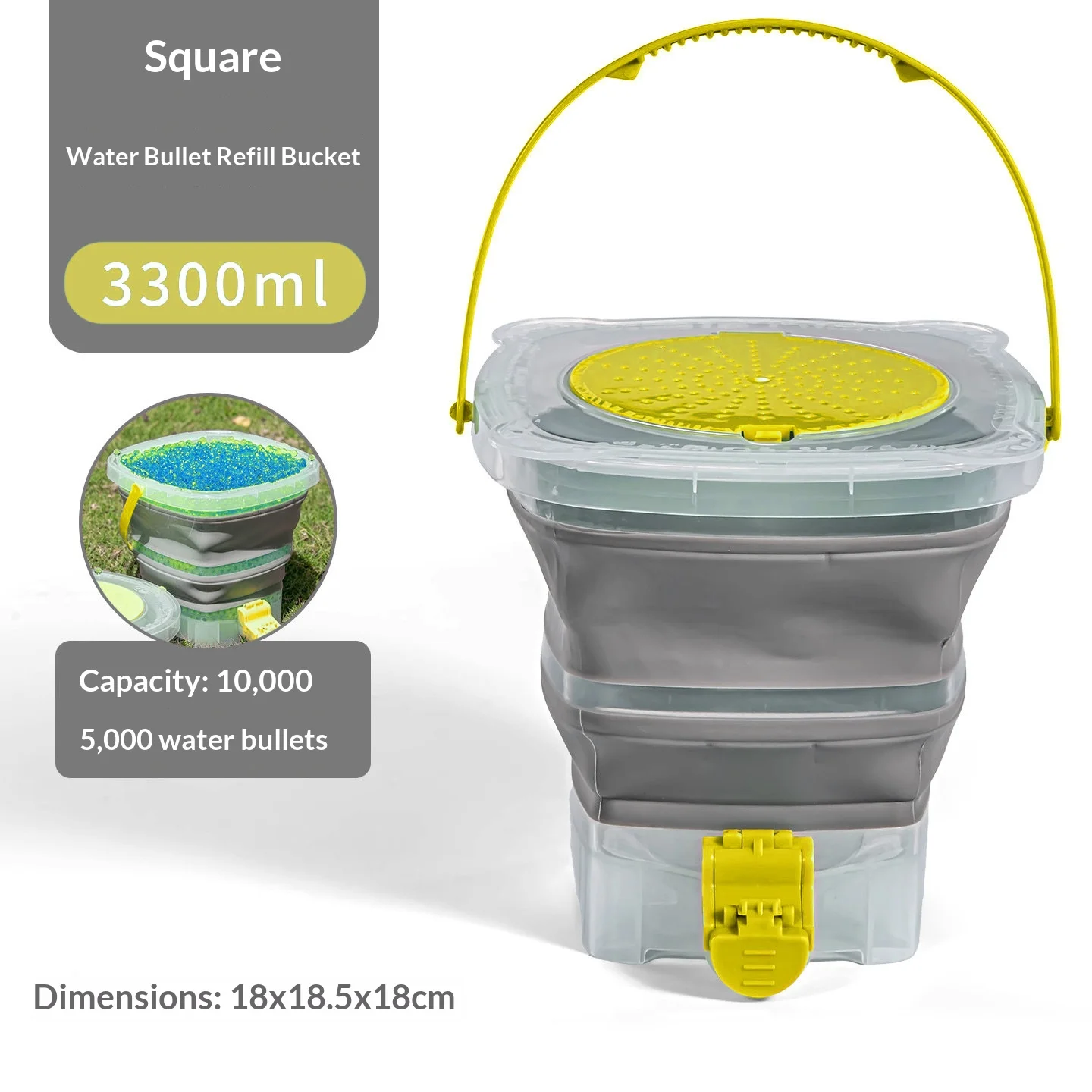 Retractable Gel Bead Soaking Tub, 7-8mm Balls Rapid Fill&Drain, Wargame CS Tactical Kit, Orbeez Shooter.