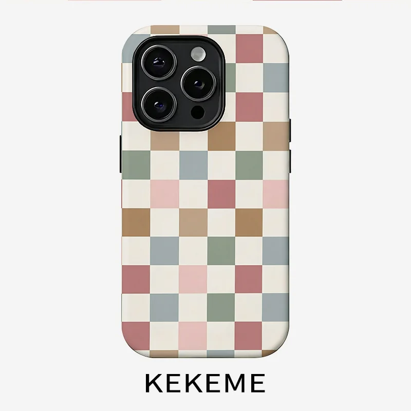 Colorful Small Grid Pattern Two-in-one Film Phone Case, suitable for iPhone 18, 17, 17pro, 16, 15, 14, 14plus, 13, 12, 11, etc.