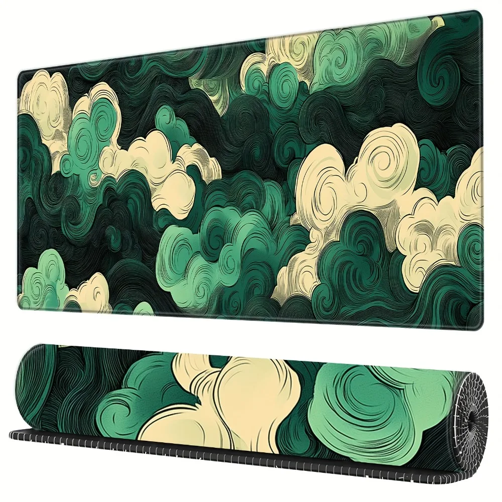 Artistic style green ocean wave cartoon tablecloth desk accessories desk organizers and trays alfombrillas para escritorio