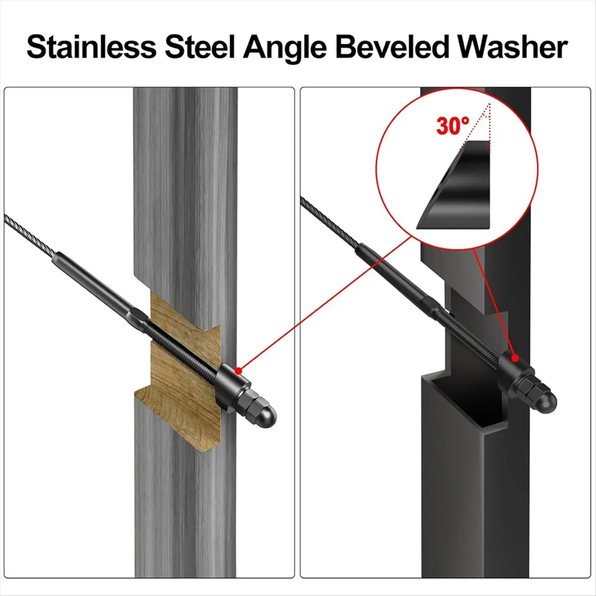 FOR HOME 20 Pack 1/4In ID Angle Washers for Cable Railing Posts, for 1/8In 5/32In 3/16In Deck Cable Railing Cable Railing Angled