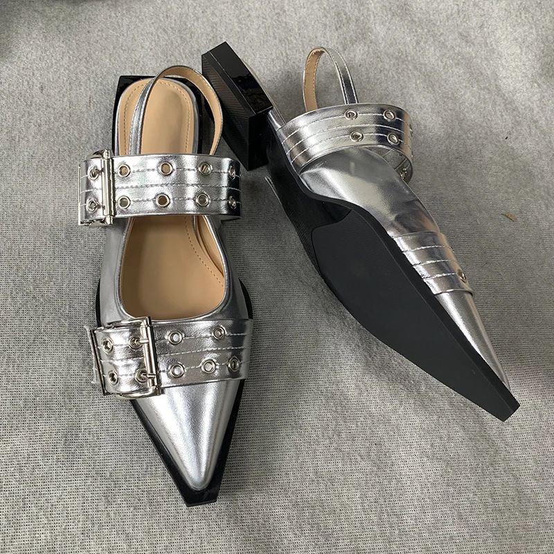 Roman Female Shoes Elegant Low Heels Sandals Women Slides Beach Shallow Black Mules Pointed Toe Ladies Sandals Big Size