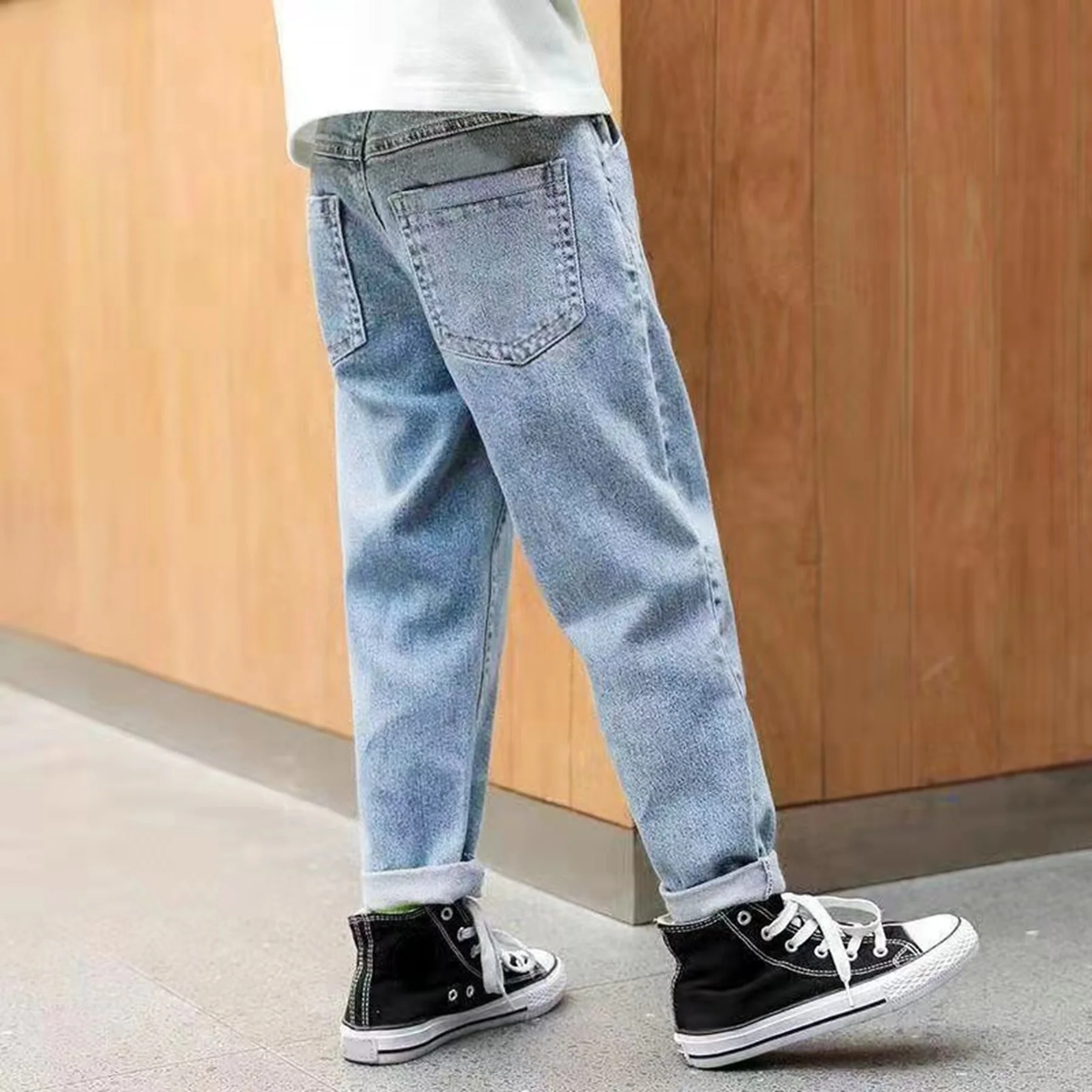 DIIMUU Spring Autumn Kids Boys Bottoms Clothes Jeans Children Fashion Denim Long Pants Slim Fit Trousers For 5-11 Years