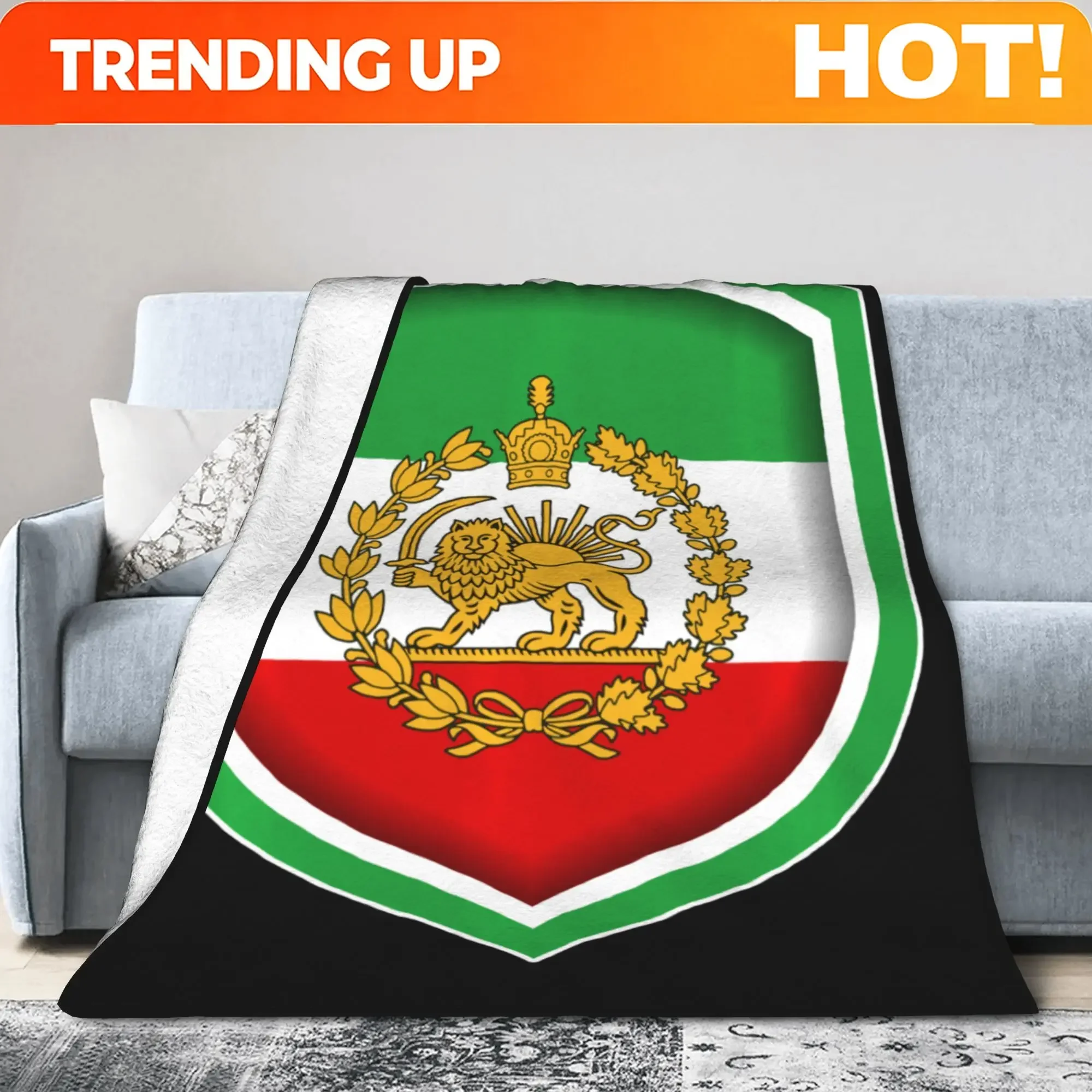 Customization Customization Custom Iran Lion Sun Flag Persian Iran Flag Blanket Quality Warm Comfy Throw Blanket Autumn Travel O