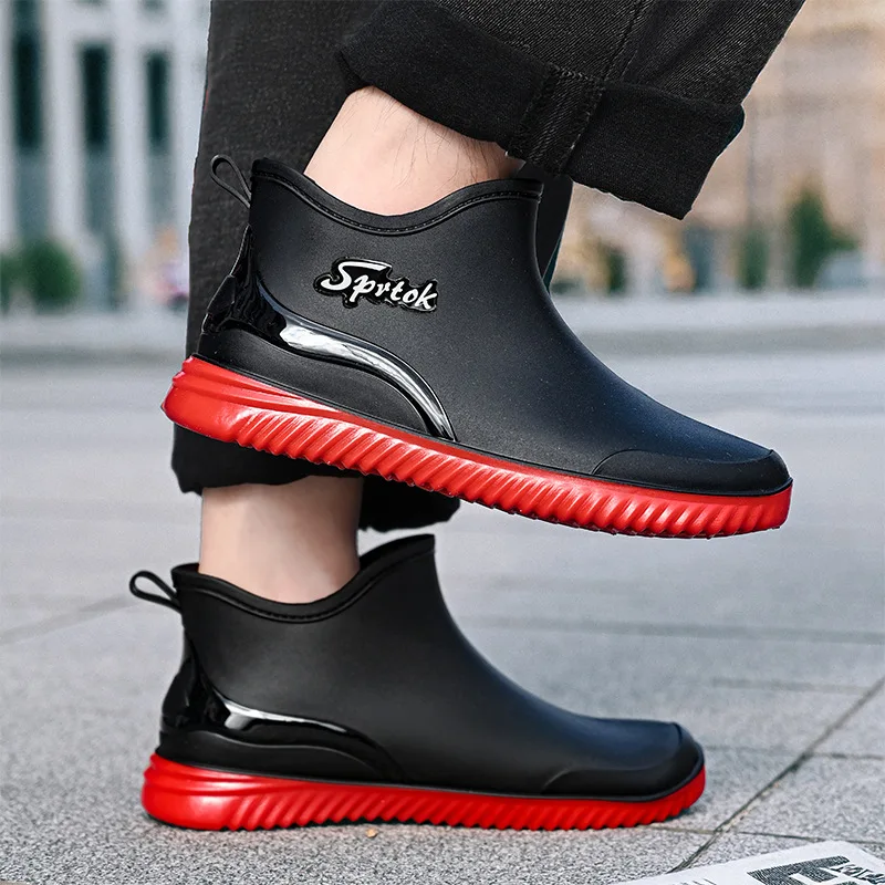Ankle Men\'s Rain Boots  Rubber Platform Rainboots 2025 Fall Slip on Rain Shoes Male Waterproof Work Boots Winter Men Rain Boots