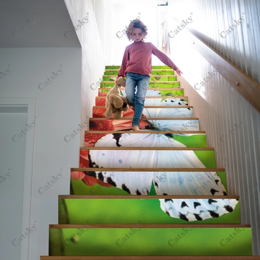 Green Butterfly Stair Stickers Self Adhesive Staircase Sticker for Stairway Covering PVC Home Renovation Staircase Decor Tread