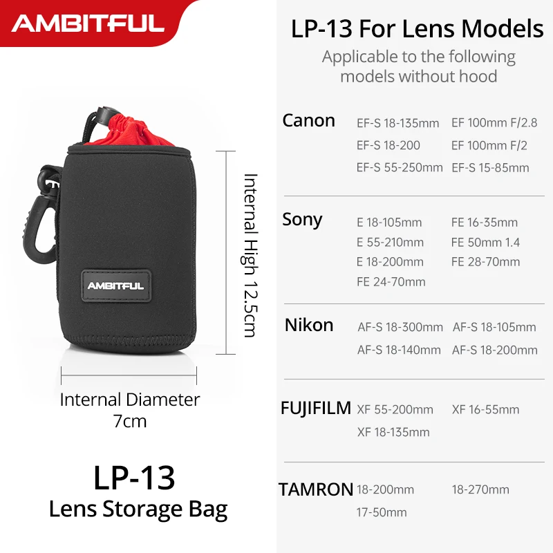 NIEUWE AMBITFUL Camera Lens Tas Tasje met S M L XL Maat voor Canon Sony Nikon DSLR Camera Lens Barrel Case met Haak - afbeelding 1