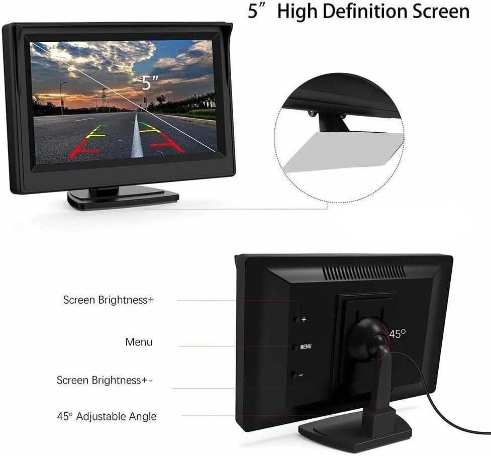5 Zoll TFT LCD Auto Monitor System 2 Kanäle Rückansicht Monitor mit Kamera 2 Video Eingang 5 Zoll Dashboard Rückansicht Monitor
