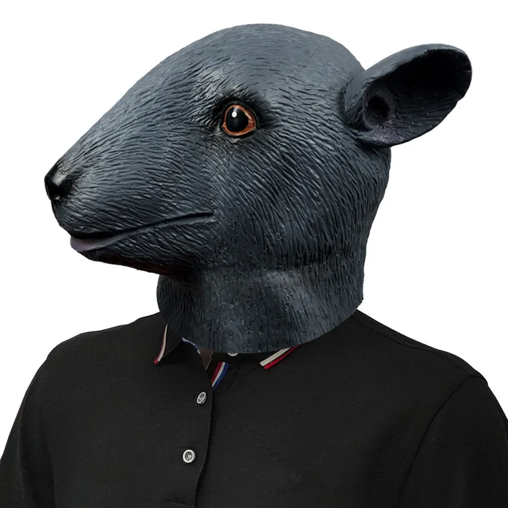 Realistische Maus-Tierkopf-Latexmaske Halloween-Kostüm Rattus-Rattenkopfbedeckung Party Erwachsenen-Riesenmaus – Detail 1