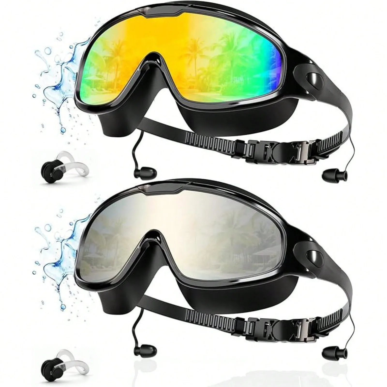 

2 Pack Swimming Goggles, Wide Vision Anti Fog and Leak Proof Swimming Goggles for Adults