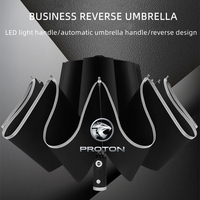 Automatic Umbrella with Reflective Stripe Reverse Led Light Umbrella 10 Ribs 3-folding Inverted Umbrella FOR Proton x50 x70 x90