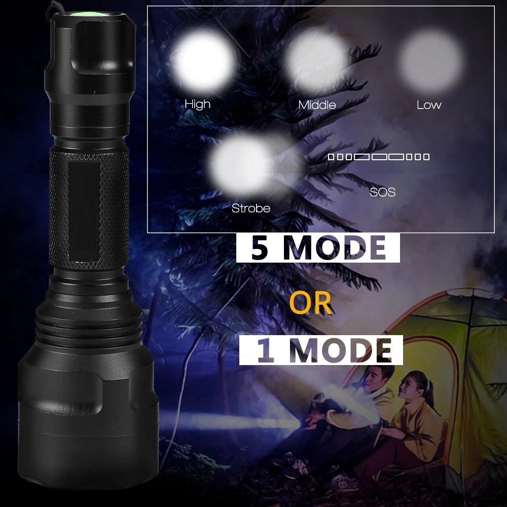 Profeesional Hunting Flashlight 1Mode/5Modes LED Torch T6/L2 Tactical 18650 Aluminum C8 Waterproof Lamp Gun Mount Bike Camping