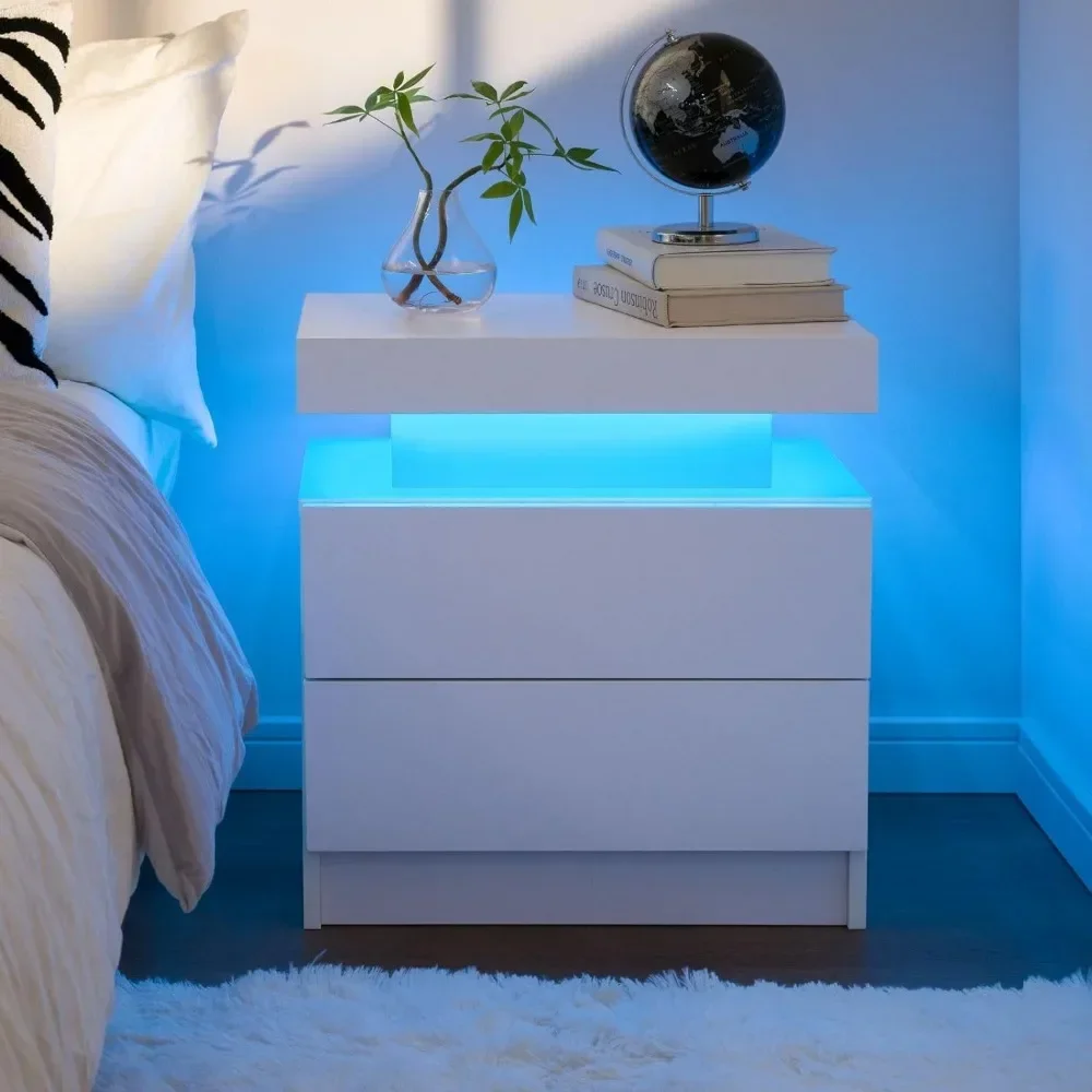 Nightstands, Set of 2 LED Night Stand for Bedroom with 2 Drawers End Side Table,Nightstand Storage Cabinet for Bedroom image 4
