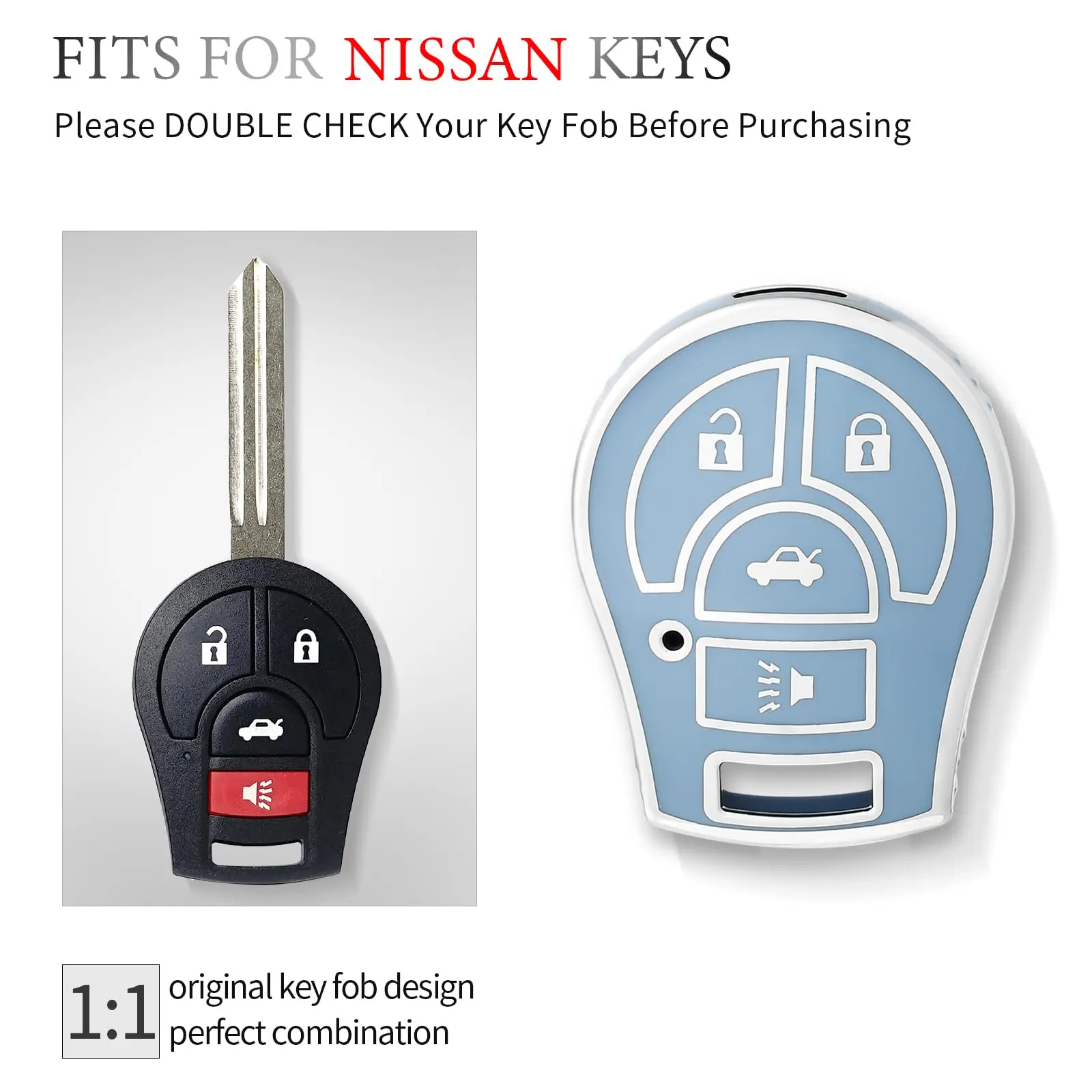 Key Fob Cover Case for Nissan Versa Juke Rogue Sentra Titan Armada Cube Frontier NV Infiniti FX35 FX45 Versa Keychain Holder