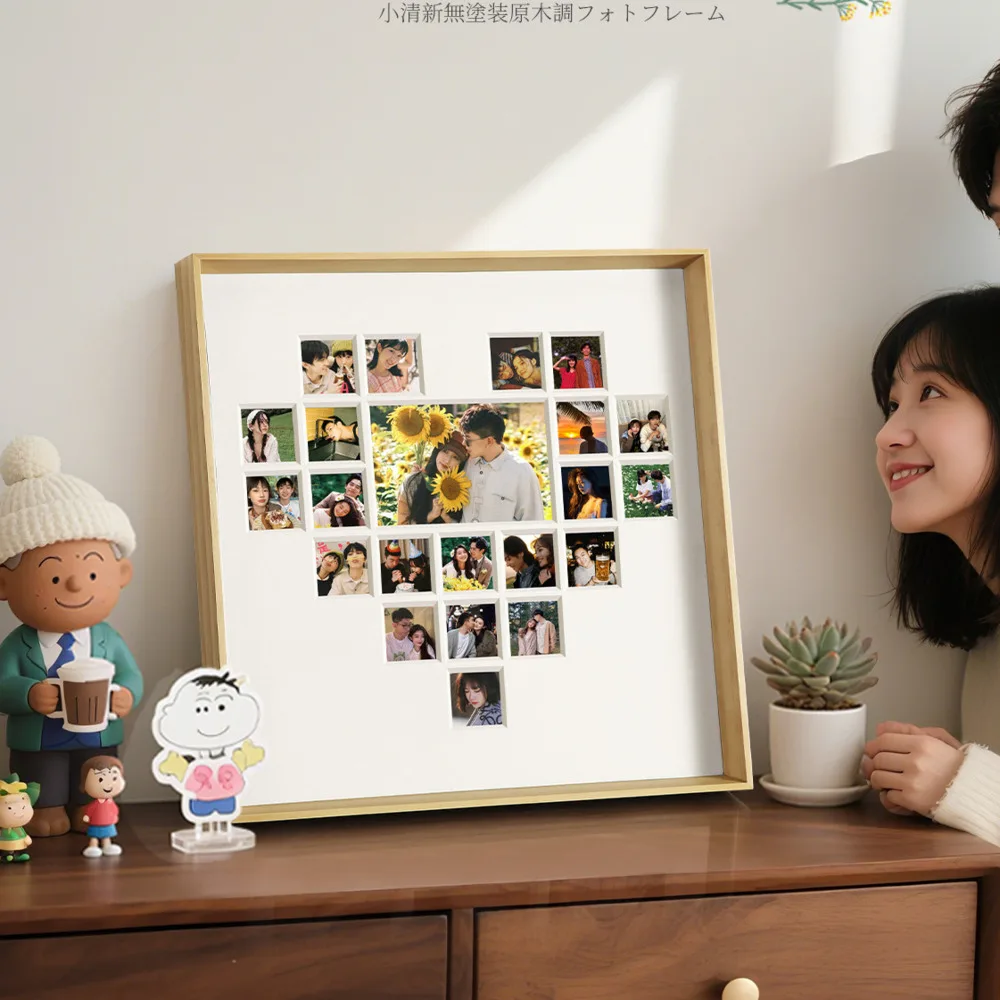 Creative couple desktop solid wood photo frame display, customized anniversary and birthday gifts, DIY wash photo printing