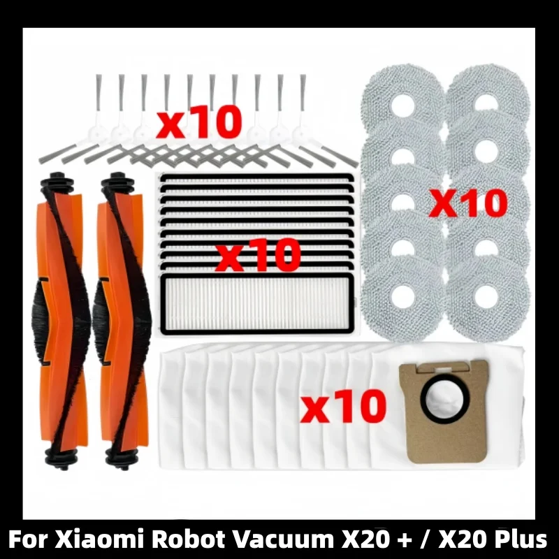 For Xiaomi Robot Vacuum X20 + / X20 Plus Parts Accessories Main Side Brush Hepa Filter Mop Cloth Dust Bag Replacement