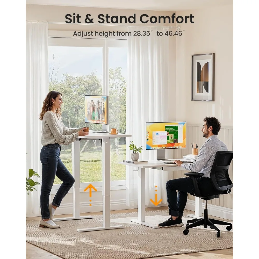 adjustable height electric desk 44"x24" with drawers, 4 memory heights, ergonomic home office desk