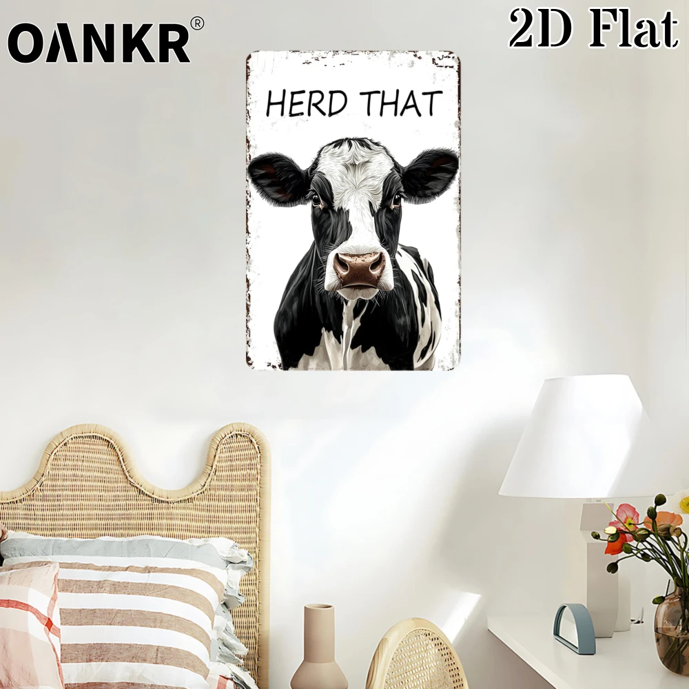 Vintage Herd That Cow Metal Tin Sign Retro Farm Animal Wall Decor Funny Iron Plaque Decoration for Home Bedroom Living Room