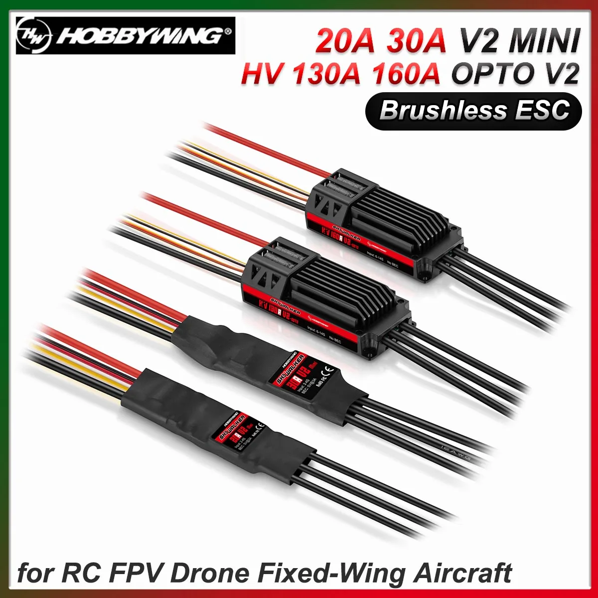 Hobbywing Skywalker HV 130A 160A 6-14S 32-bit OPTO V2 Bezszczotkowy Regulator Obrotów ESC 20A 30A V2 Mini ESC do Samolotów RC, Dronów FPV, Zabawek