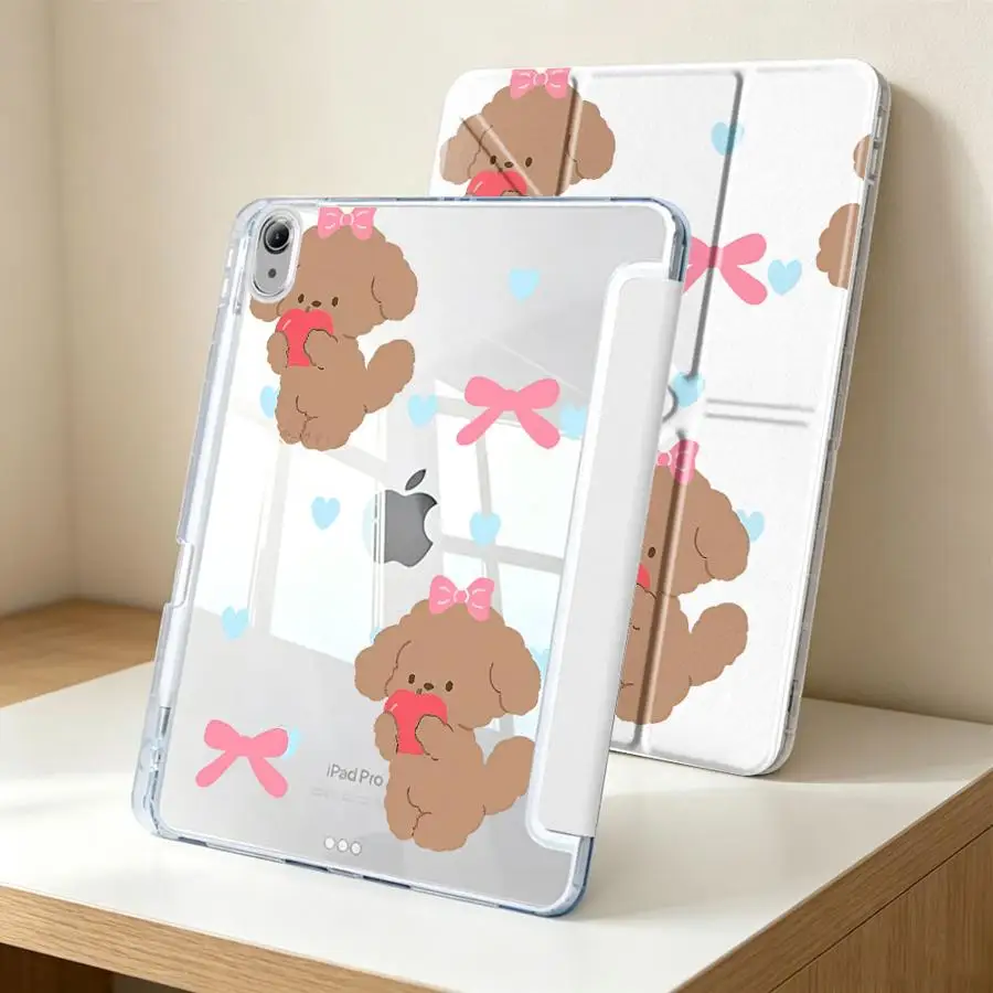Cute Teddy Dog Print With Pen Slot Cover Tablet Case For Samsung Galaxy Tab S10 Lite A9 Plus A11 A8 S8 S9 Plus S7 FE