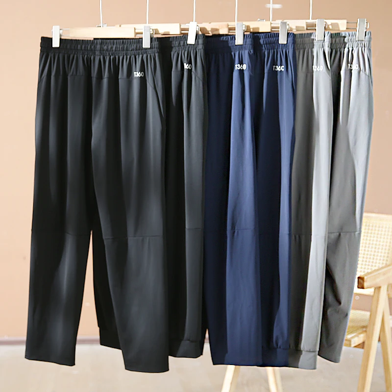

Повседневные брюки из ледяного шелка для мужчин, дышащие, тонкие, подходят для весны и лета, длинные брюки, модный городской стиль