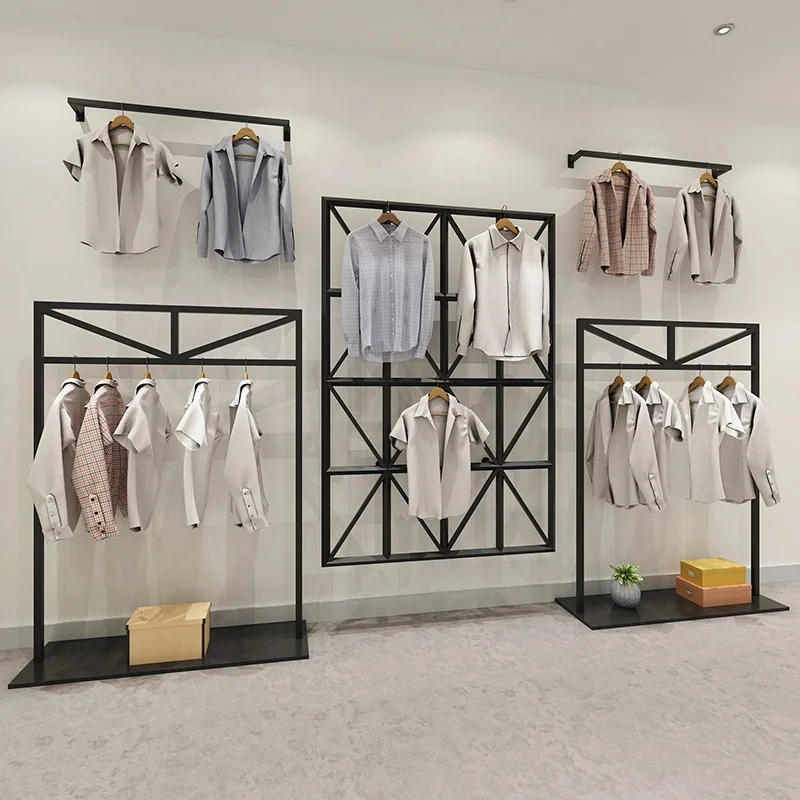 

Customized. Boutique Garment Shop Display Clothing Wall Racks Pipe Clothing Rack Black Clothing Rack