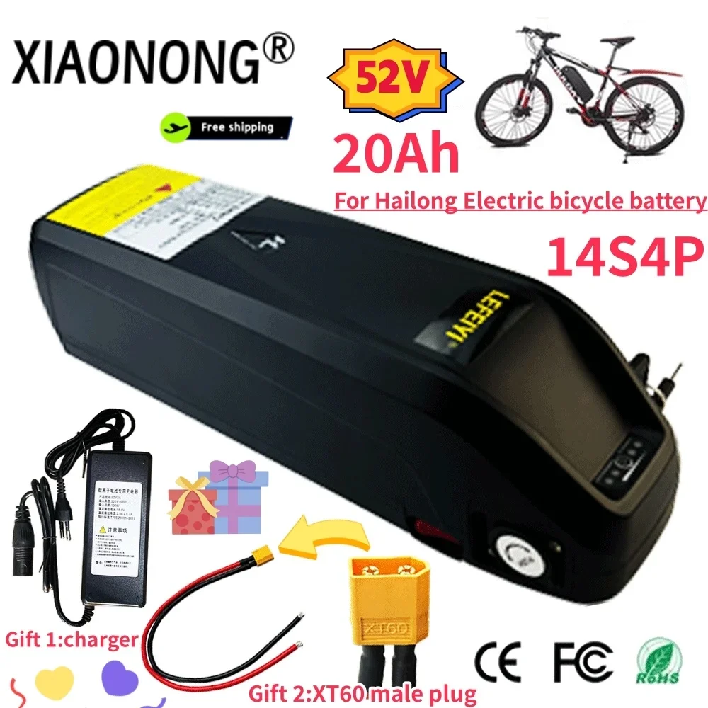 

100% NEW 52V 20000mAh Ebike Battery For Hailong Bafang High-quality Battery 20ah 1000W Lithium Batteries+58.8V 2A Charger