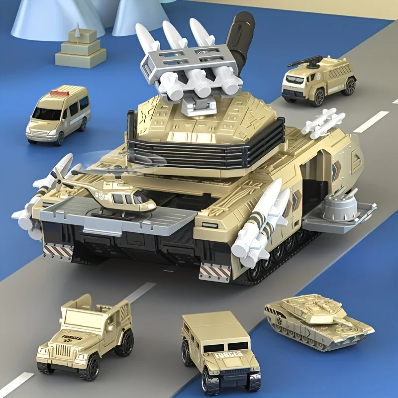 

Simulation Military Tank Toy Set for Kids, Storage Tank w/ Helicopter, Vehicles, Soldier Figures, Assembled Educational Model