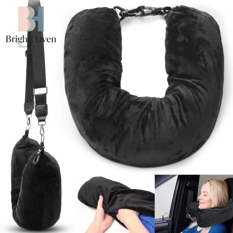 Travel Neck Pillow With Fillable Clothing Storage Bag U-Shaped Pillowcase Crystal Fleece Neck Pillow Cover For Airplane Travel