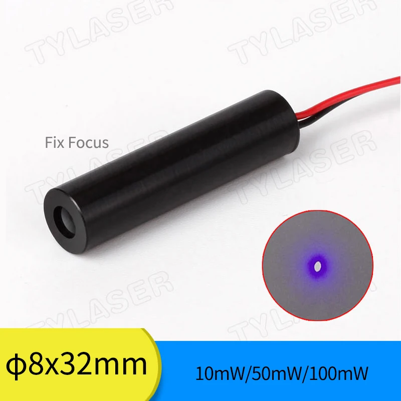 Glass Lens Aluminum D8x32mm 405nm Violet Blue Dot Laser Diode 10mw 50mw 100mW Laser Module Industrial Grade TYLASERS