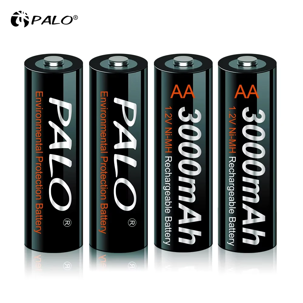 PALO 100% original AA Battery 3000mah 1.2V AA NI-MH Rechargeable Battery Pre-charged 2A Batteries for Cameras Batteries AA