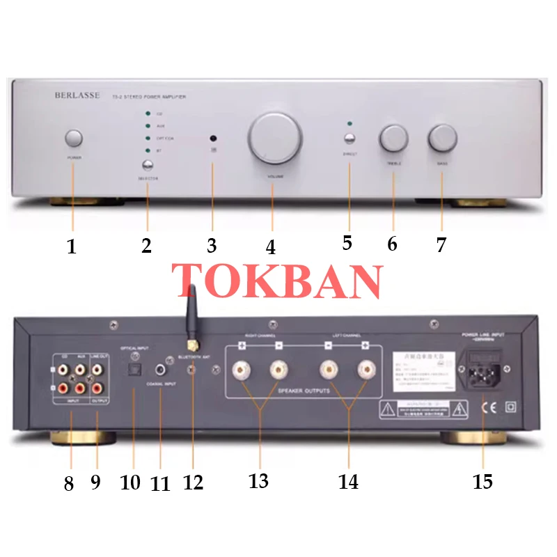 Tokban TS-2 200w*2 2-channel Stereo Amplifier High Power Fiber Coaxial Bluetooth 5.0 With Remote Control Class AB Home Audio