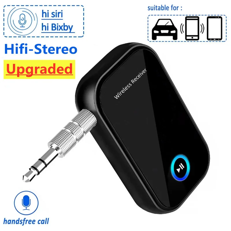 Car Bluetooth 5.0 AUX Adapter Noise Reduction 3.5mm Jack RCA Stereo Wireless Car Audio Receiver with Mic for Amplifier Speaker