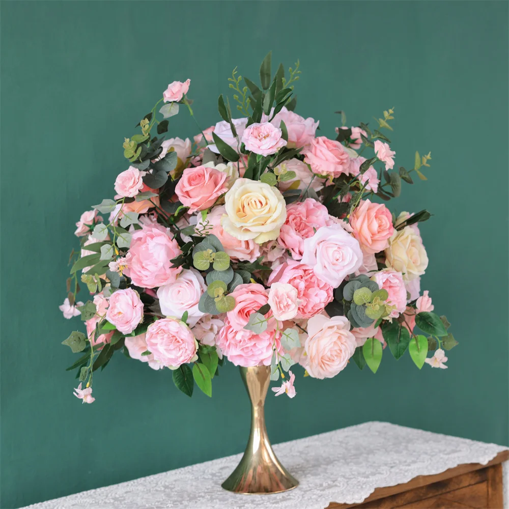 Handmade Artificial Flowers Ball, Christmas Decor, Green Pink Rose, Wedding Centerpieces for Tables, Flowers Decorations, HY2431