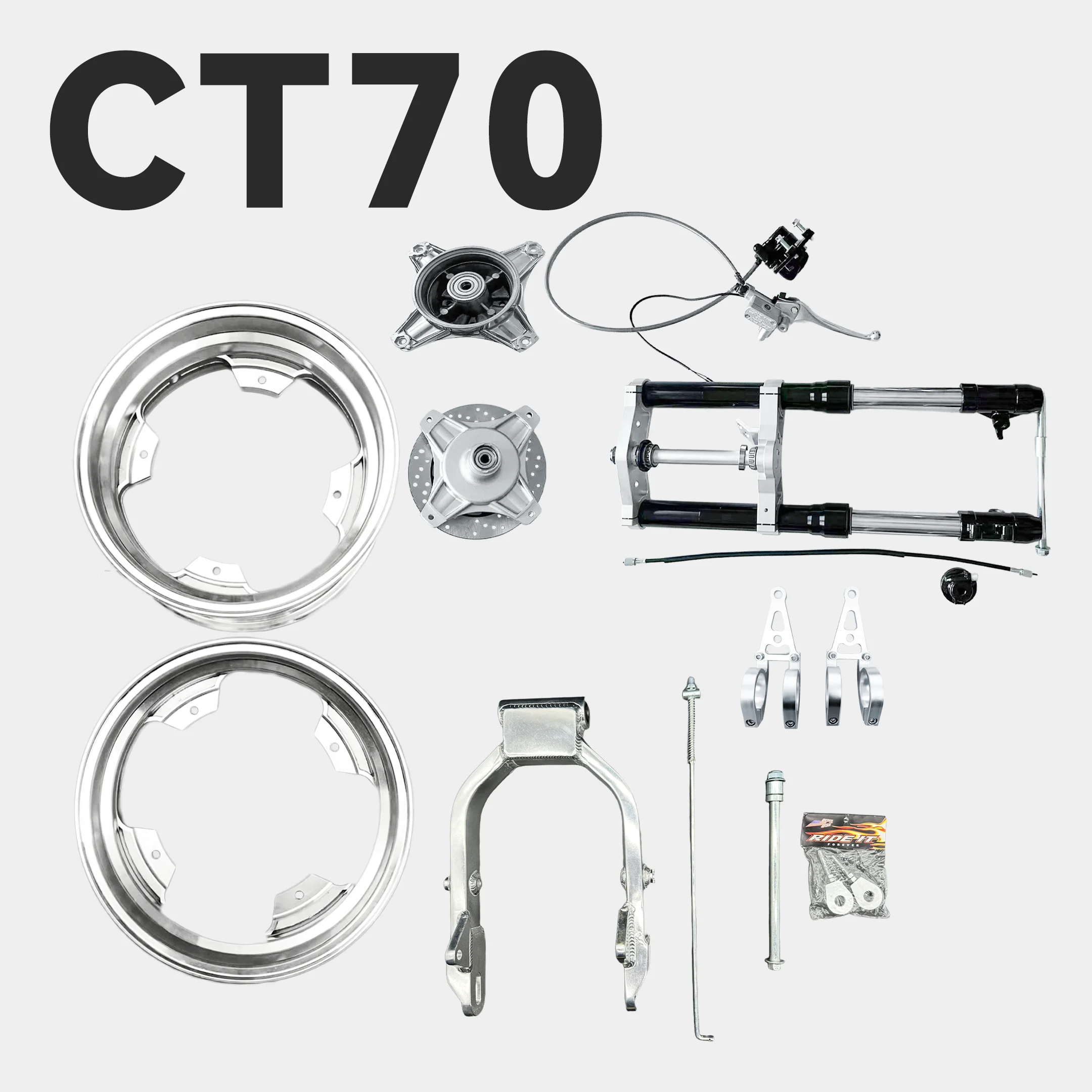 

Комплект вилок и колес поворотного рычага CT70 DAX Система подвески для CT70 1969-1970 гг.