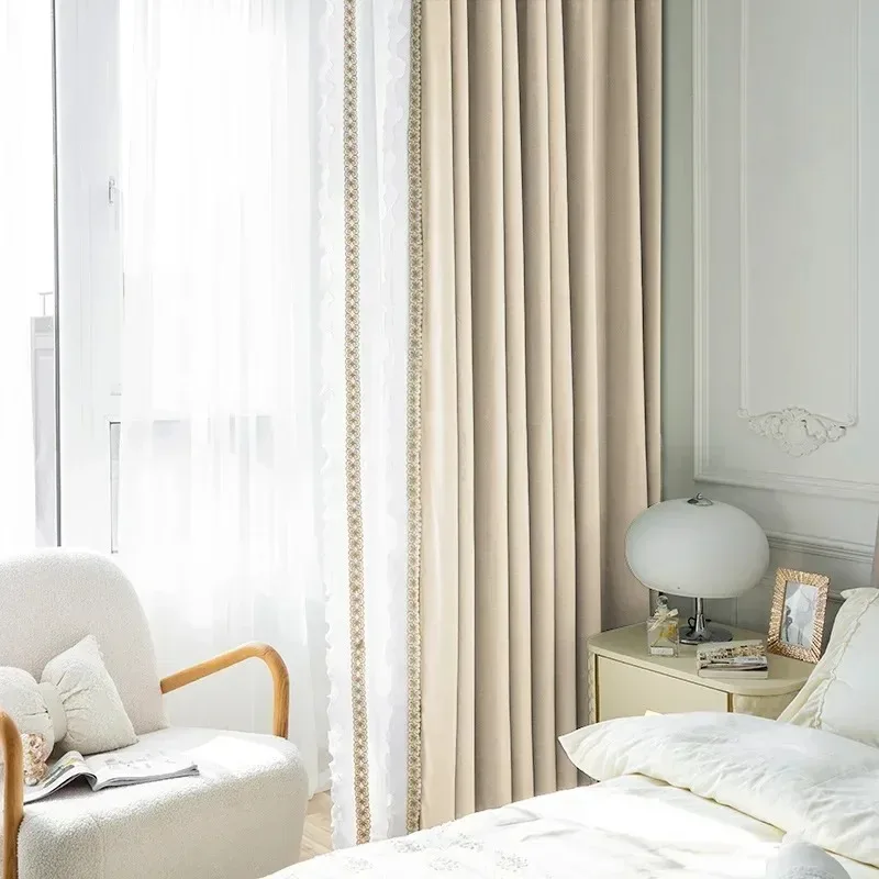 

Simple Embroidered French Luxury Curtains for Living Room Dining Room Children's Room High-grade Cream Girl White Tulle Decor