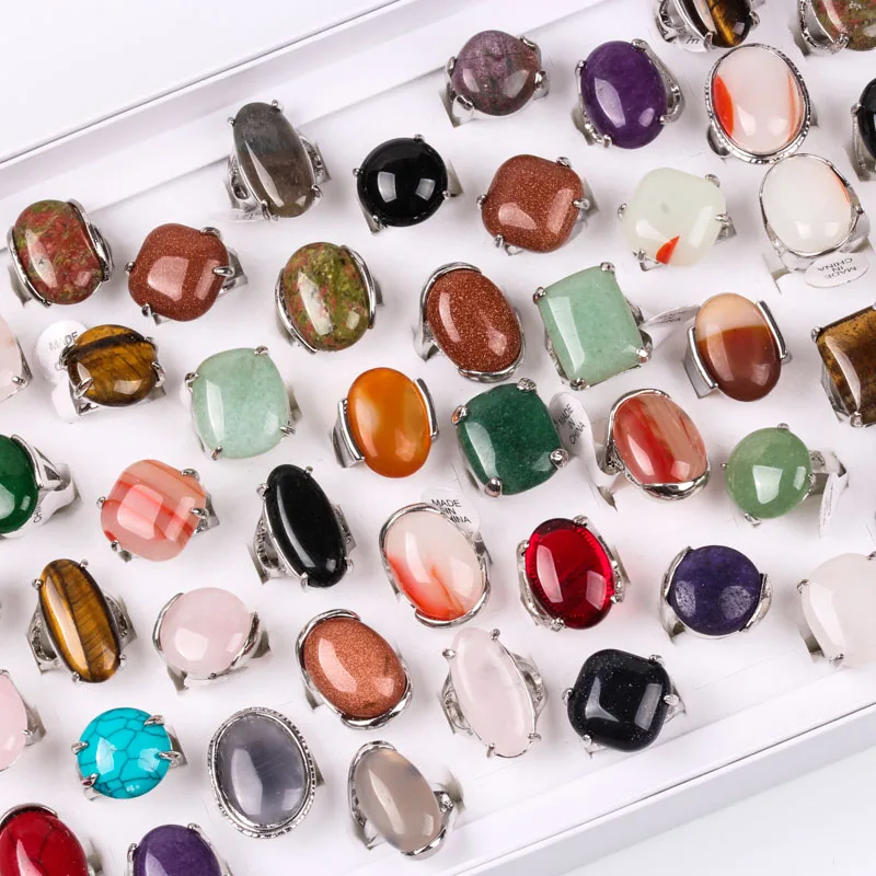 

Mix Lot 20pcs Natural Stone Rings Women's men Vintage Ring Fashion Jewelry Bague Free Shipping