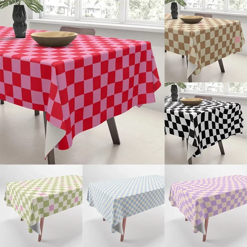 Simple Plaid Summer Print Dining Room Tablecloth Home Decor Rectangular Party