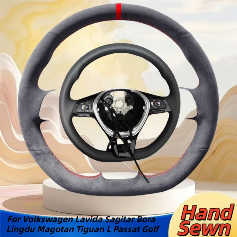 

5. Hand-Sewn Genuine Leather Car Steering Wheel Cover For Volkswagen Lavida Sagitar Bora Lingdu Magotan Tiguan L Passat Golf