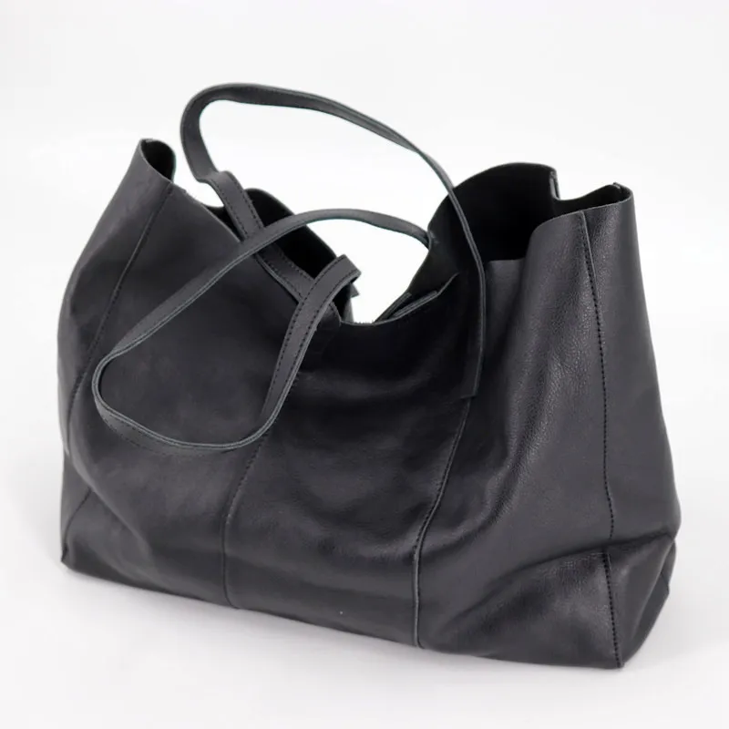 Large Women Tote Bag Genuine Leather Handbags Fashion Stitching Cowhide Daily Shoulder Shopping Bags Luxury Lady Hand Big Bag