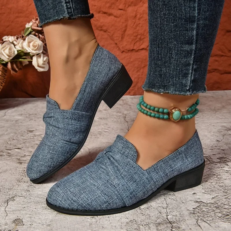 2024 Wysokiej jakości buty damskie wsuwane damskie buty na wysokim obcasie Fashion Pointed Toe Casual Pumps Women New Plus Size Solid Heels Women